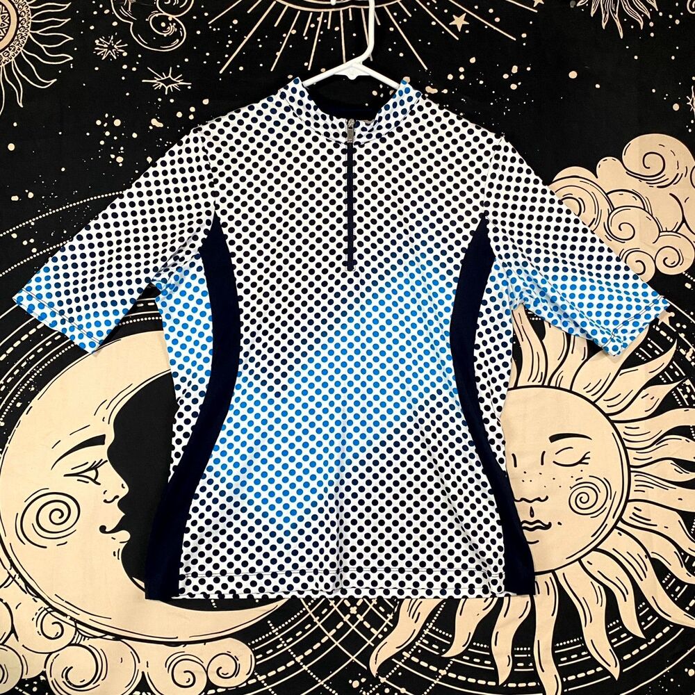 Tail White Label Activewear Top Women M White Polka Dot Golf Performance Stretch